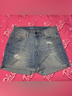 EUC Old Navy Curvy Profile Denim Blue Jean Shortie Petite Crop Cuffed Shorts